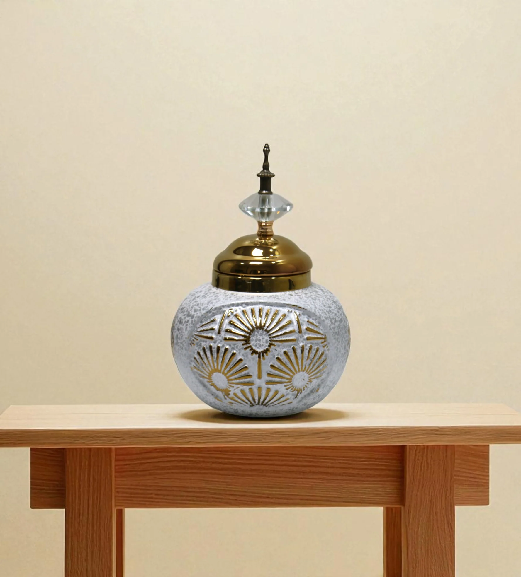 ceramic candy jar grey & golden small china
