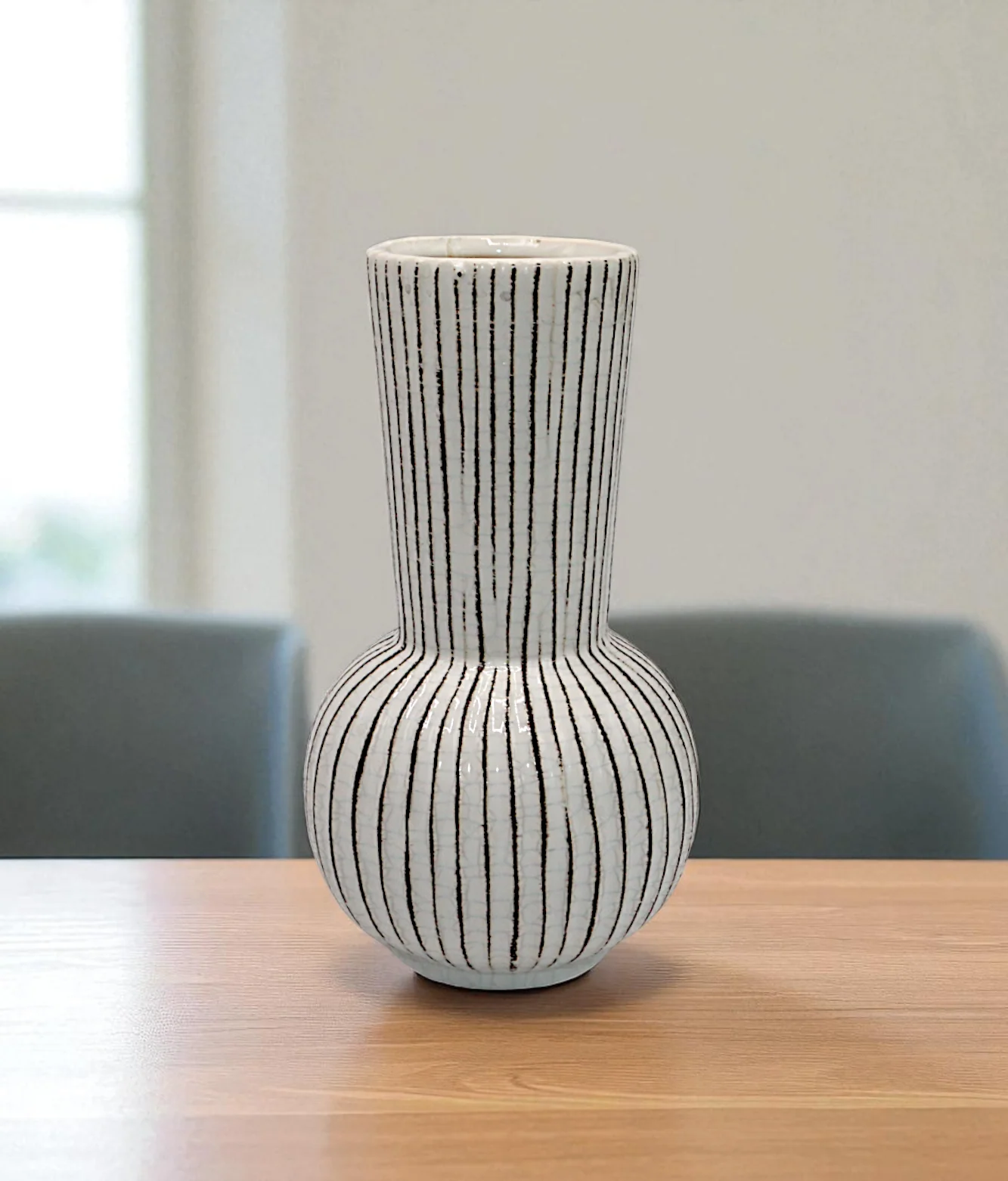 ceramic vase white with brown lining china "8x3"