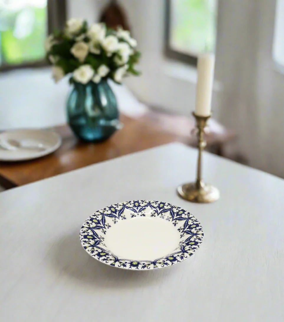 blue full print soup plate