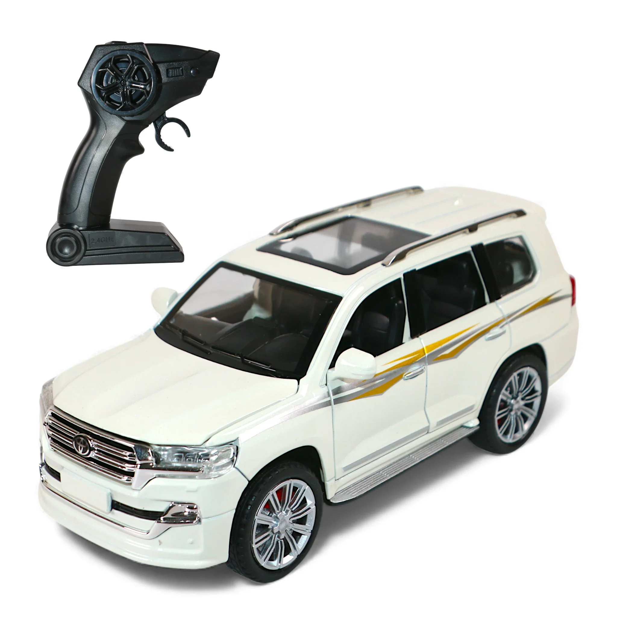 remote control metal toyota land cruiser v8 1:24 chargeable with  lights music & usb t044