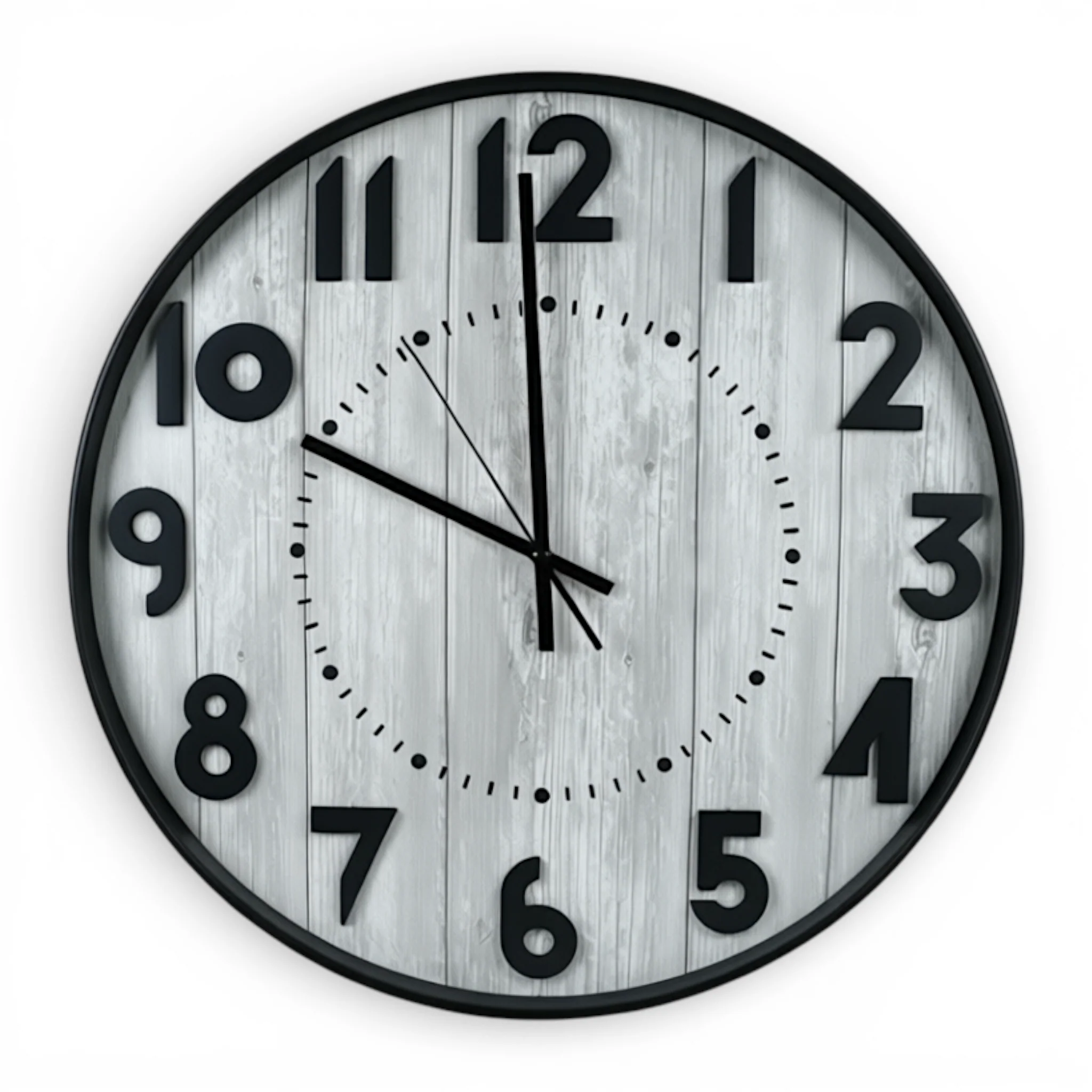 wall clock black with l.grey wood texture large china 20"x20"